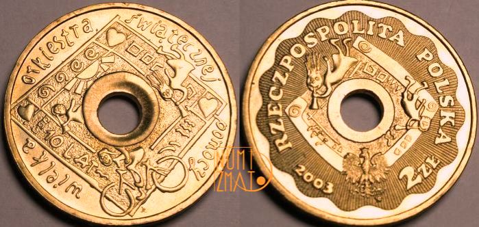 2 zł 2003 r. - 10 lat WOŚP, dwa złote NG