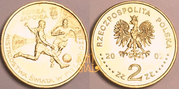 2 zł 2002 r. - Korea, Japonia - Mistrzostwa Świata w Piłce Nożnej 2002, dwa złote NG